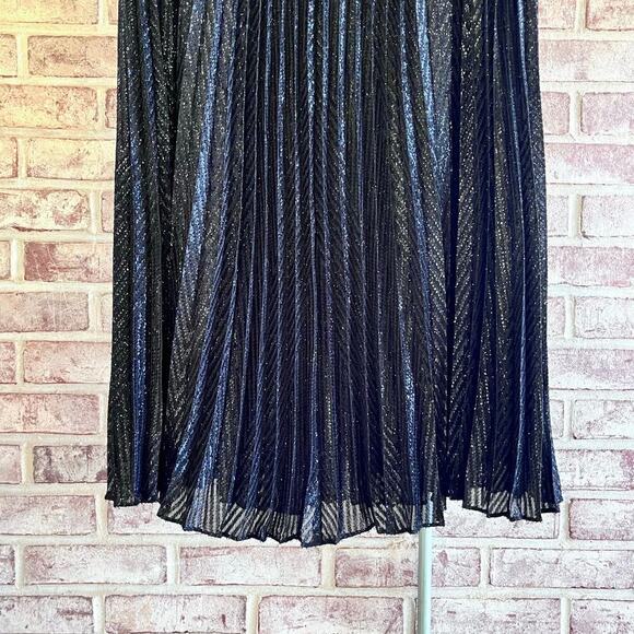 NWT: REISS Marianne Pleated Metallic Mesh Midi Skirt Black US 10 (K354) - Picture 6 of 11